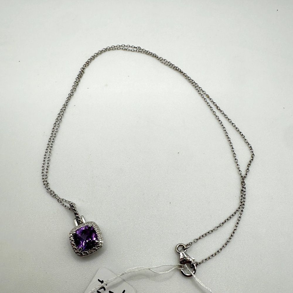 Stunning checkboard faceted cushion cut amethyst necklace in sterling silver!